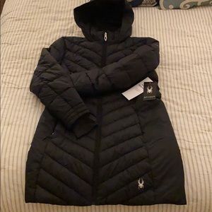 Spider Long Black Puffy Jacket NWT